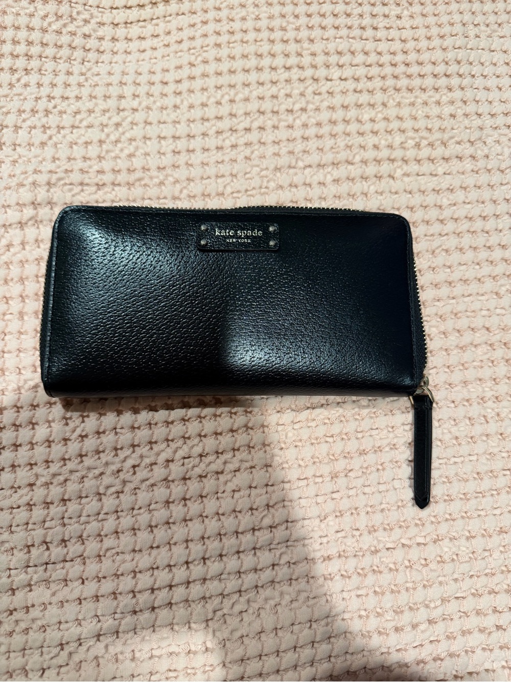 kate spade Black Pebbled Leather Zip Around Wallet